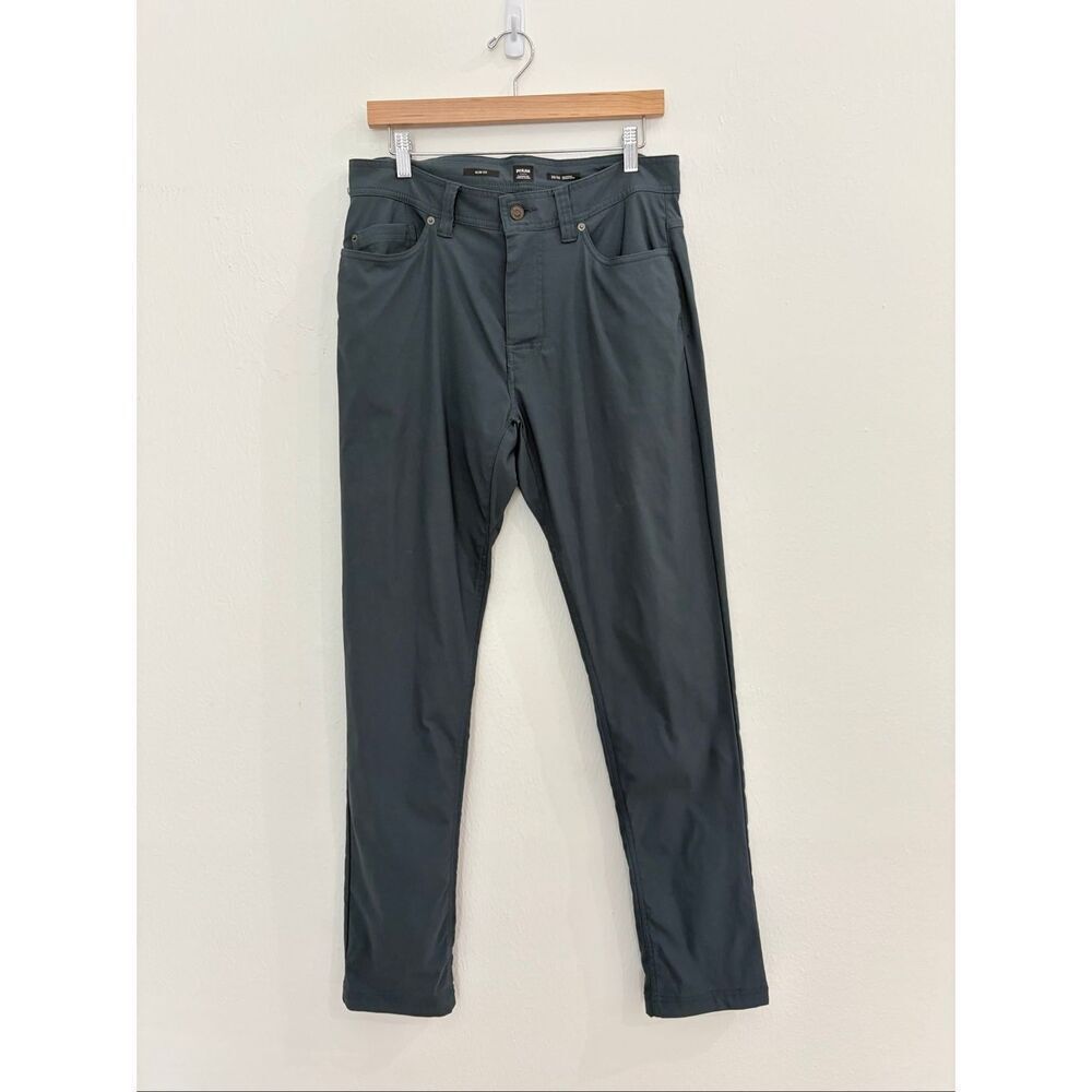 Prana Men’s Size 33x32 Slim Fit Blue/Gray Flat Front Pants Trousers Double Peak